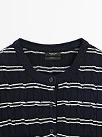 Striped short sleeve cotton sweater