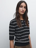 Striped short sleeve cotton sweater