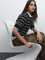 Striped short sleeve cotton sweater