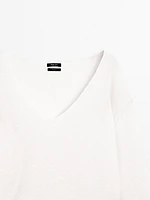 100% linen knit V-neck sweater