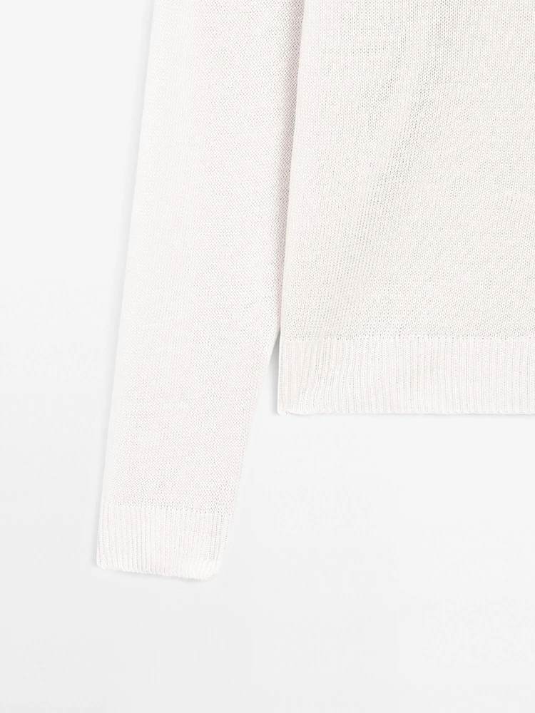 100% linen knit V-neck sweater