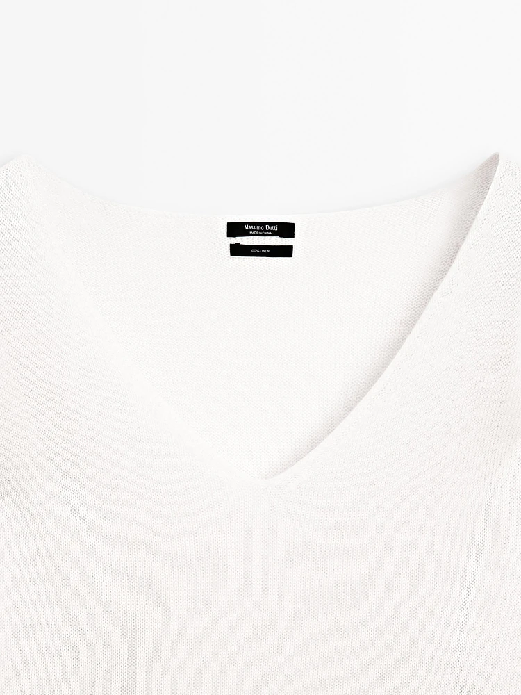100% linen knit V-neck sweater