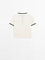 Pointelle knit sweater with short sleeves