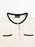 Pointelle knit sweater with short sleeves