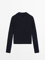 Cotton polo collar cable-knit sweater