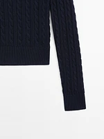 Cotton polo collar cable-knit sweater