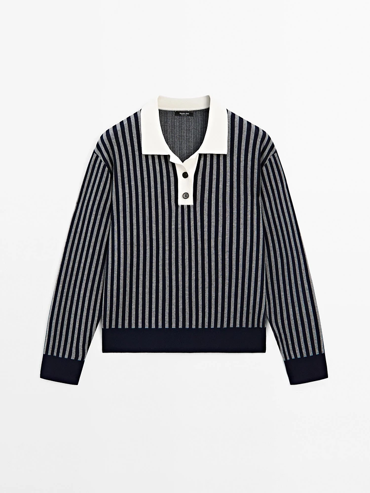 Pull en maille à col polo et rayures