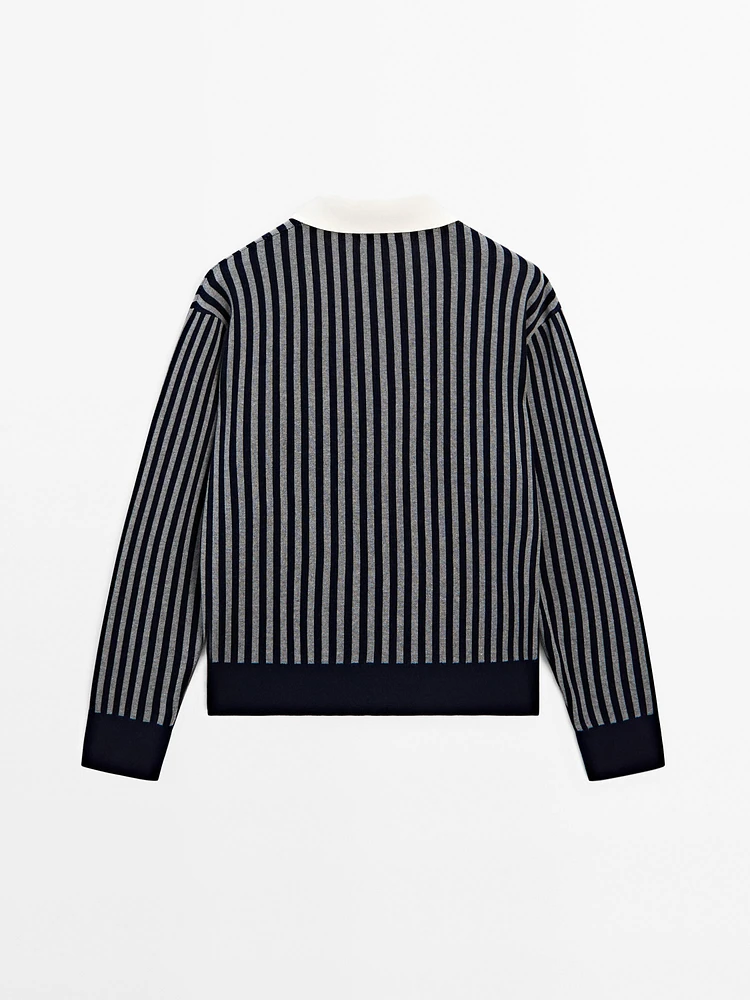 Pull en maille à col polo et rayures