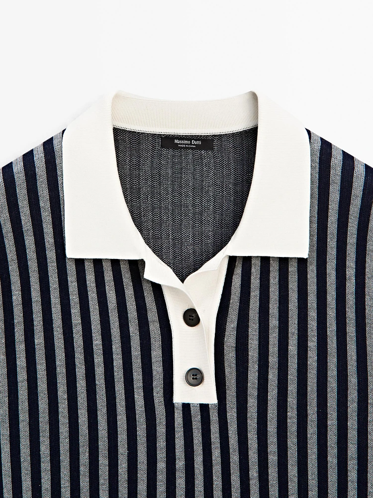 Pull en maille à col polo et rayures