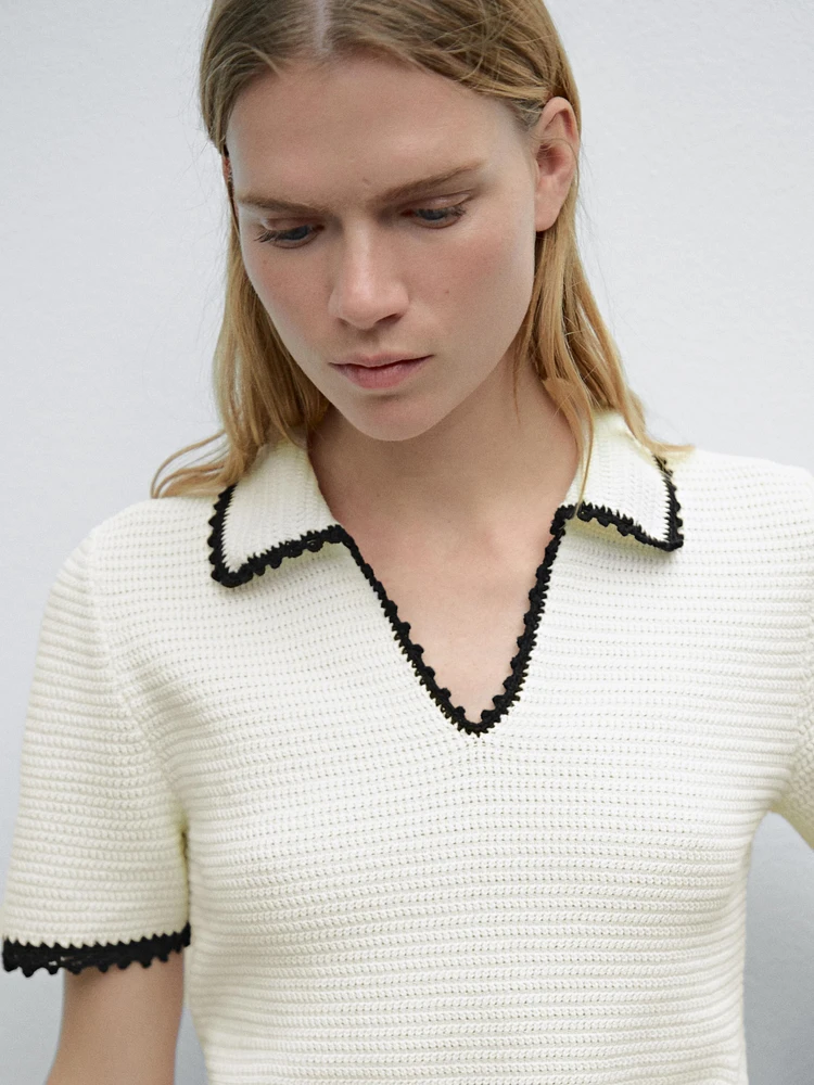 Pull polo en maille crochet