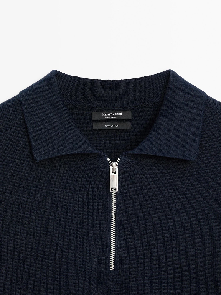 Milano knit sweater with polo collar and zip