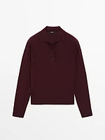 Cotton blend knit polo sweater