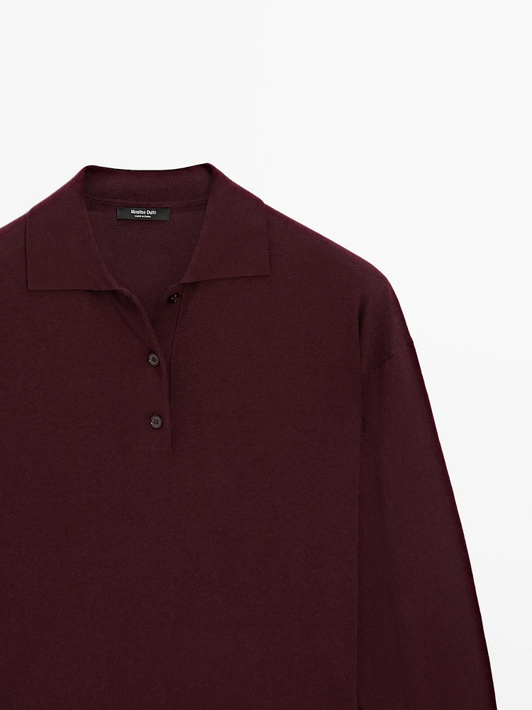 Cotton blend knit polo sweater