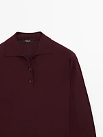 Cotton blend knit polo sweater