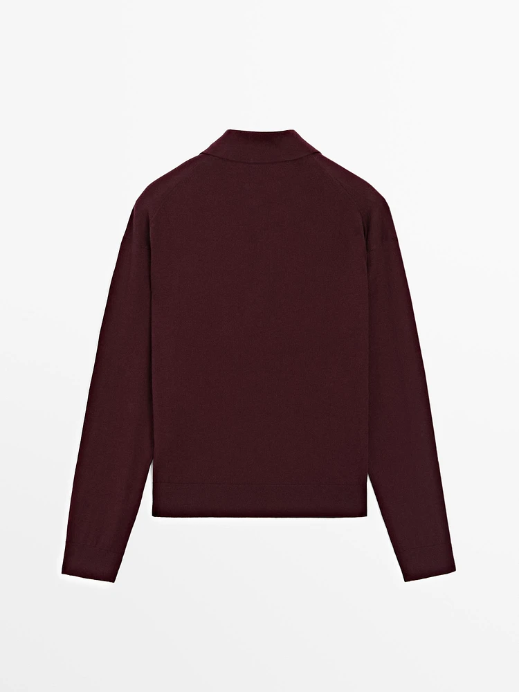 Cotton blend knit polo sweater