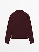 Cotton blend knit polo sweater