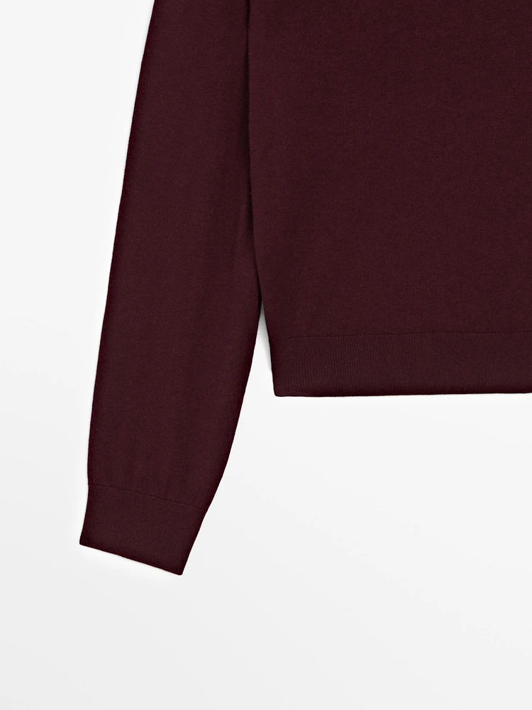 Cotton blend knit polo sweater