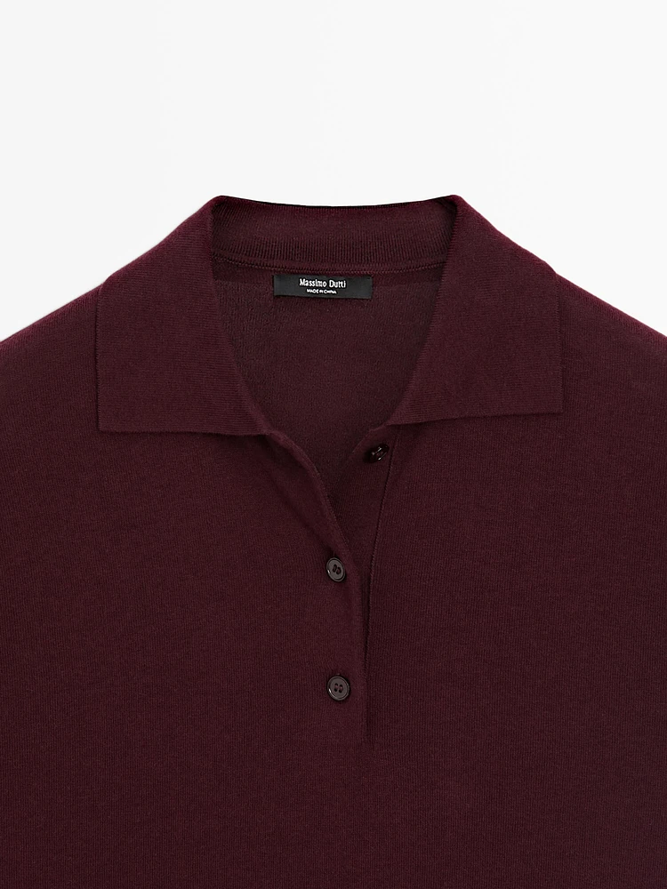 Cotton blend knit polo sweater