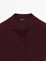 Cotton blend knit polo sweater