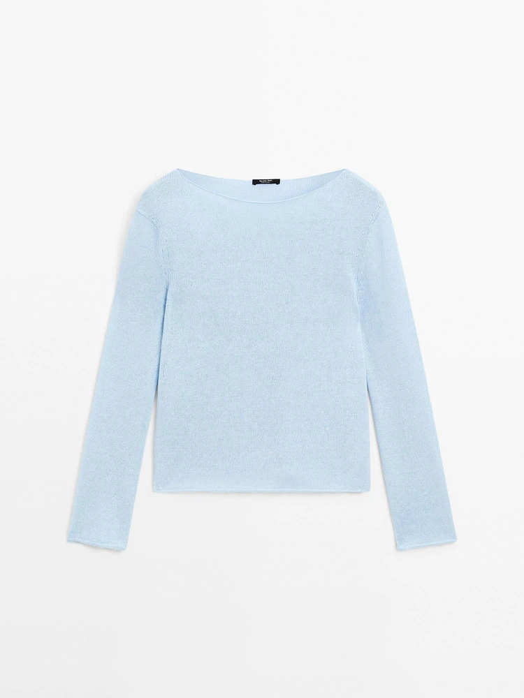 Linen blend cutwork sweater