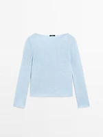 Linen blend cutwork sweater