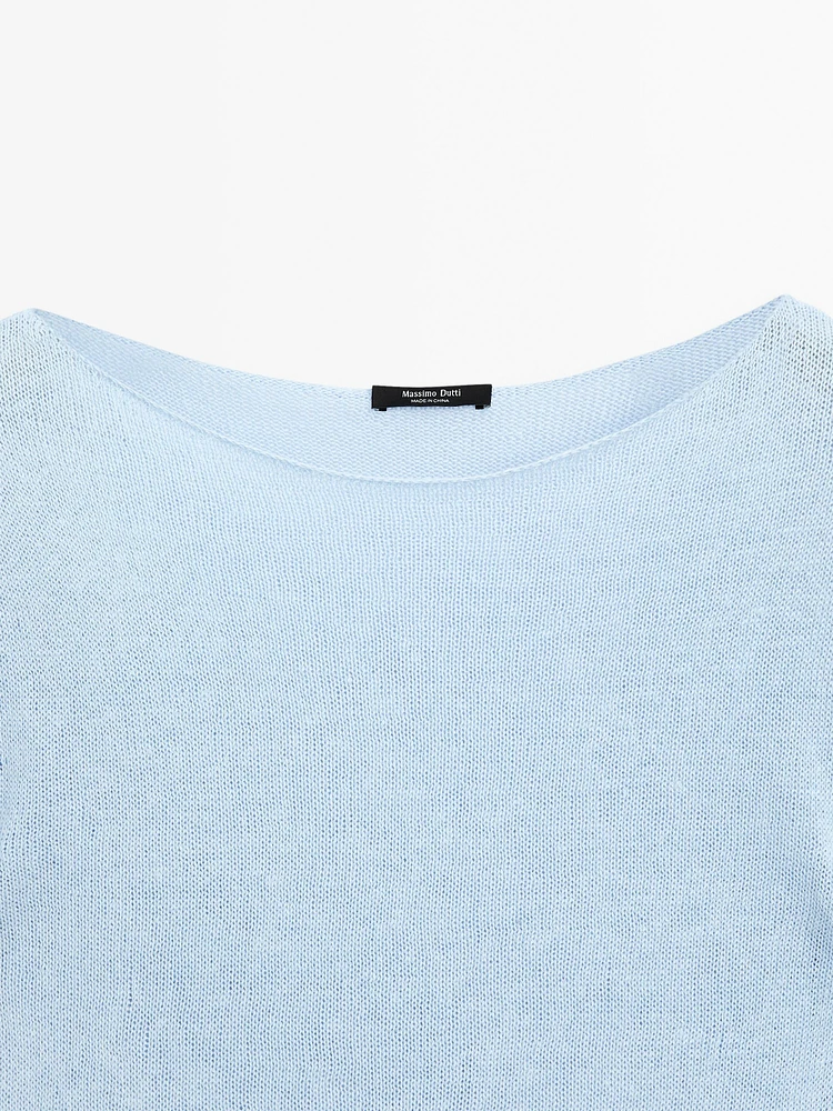 Linen blend cutwork sweater