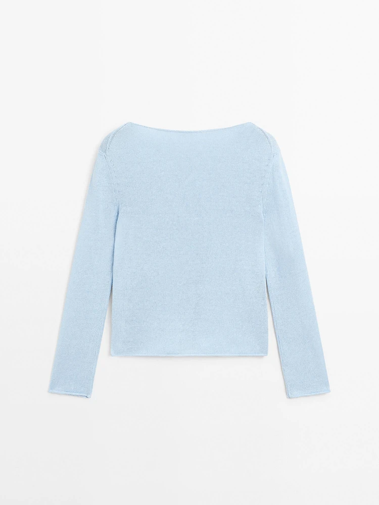 Linen blend cutwork sweater