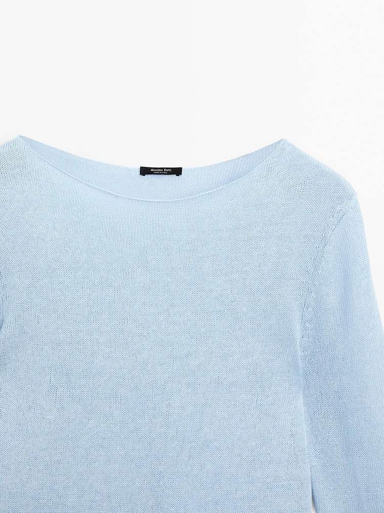 Linen blend cutwork sweater