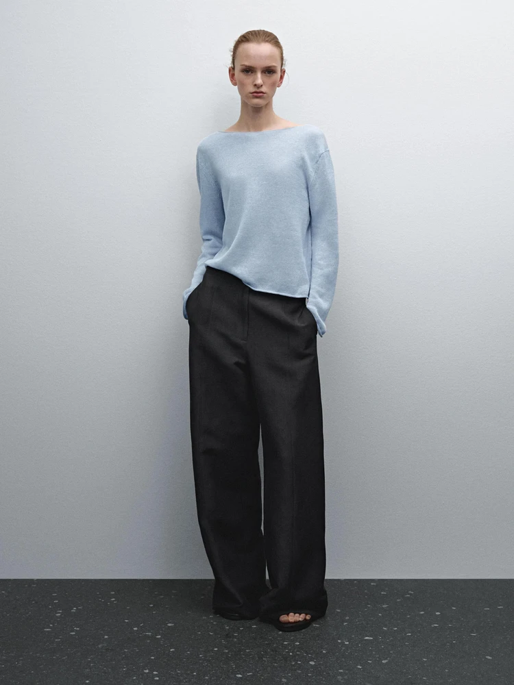 Linen blend cutwork sweater