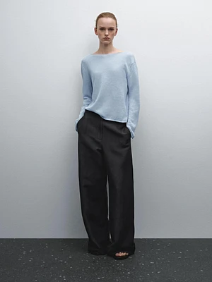 Linen blend cutwork sweater