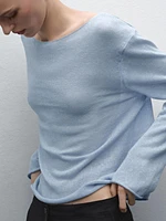 Linen blend cutwork sweater