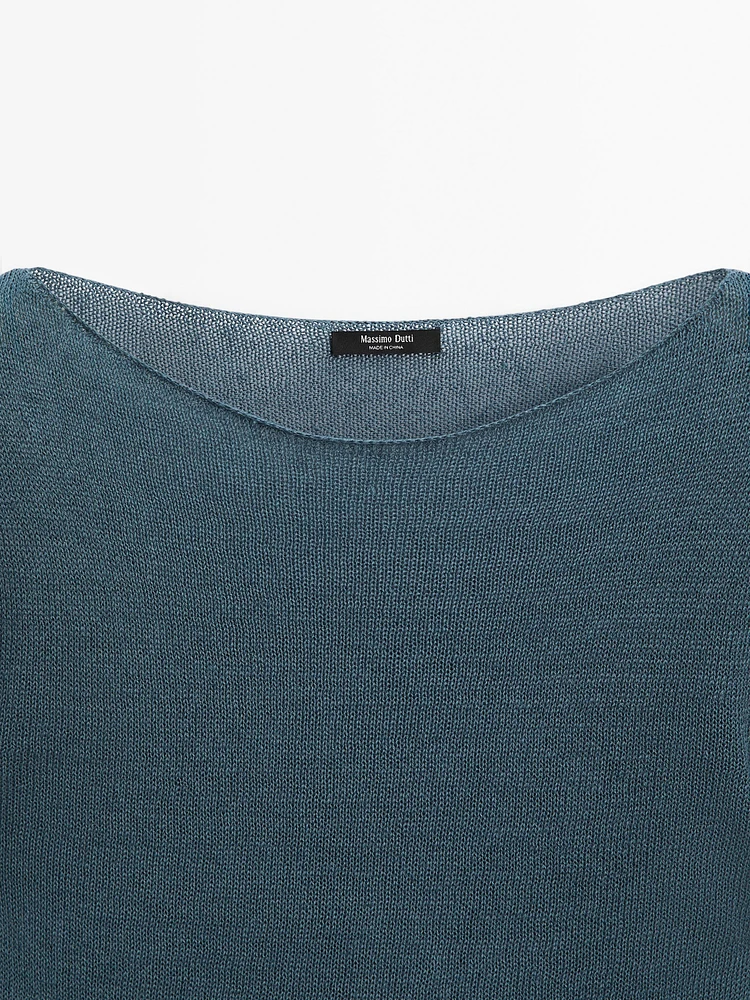 Pull en maille ajourée de coton mélang