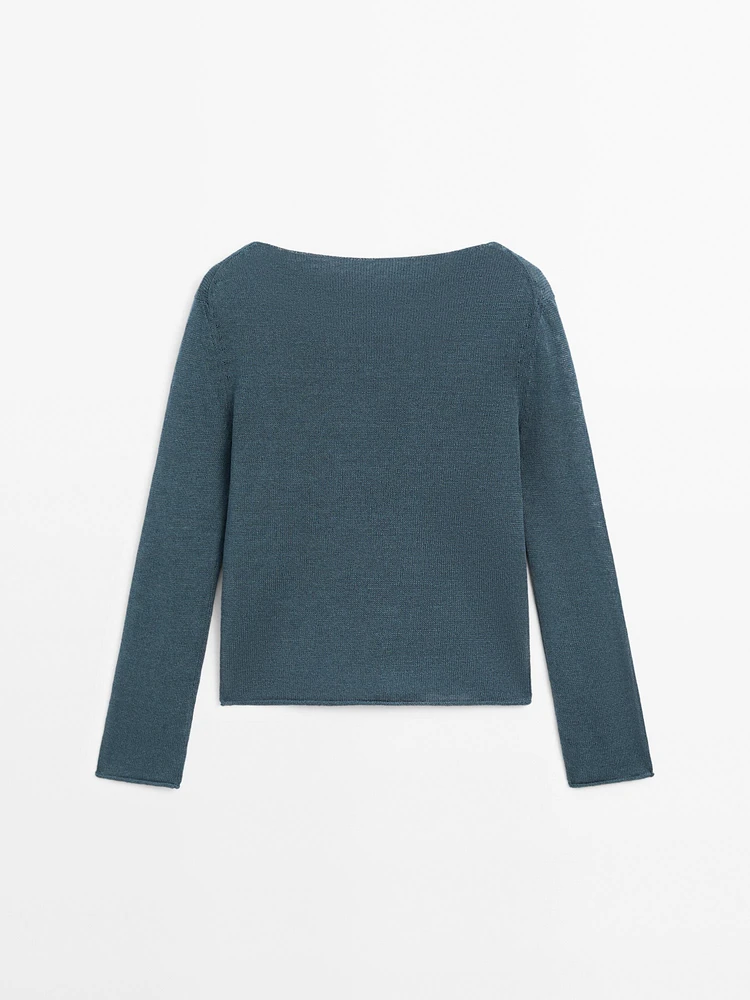 Pull en maille ajourée de coton mélang