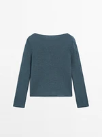 Pull en maille ajourée de coton mélang