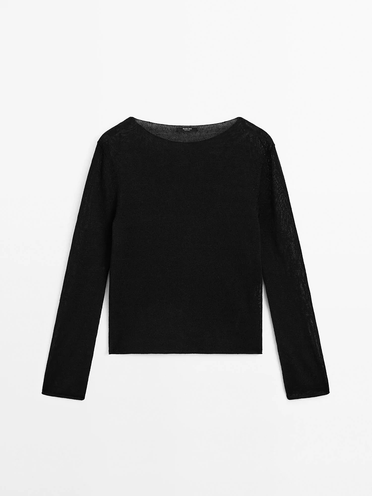 Linen blend cutwork sweater