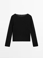 Linen blend cutwork sweater