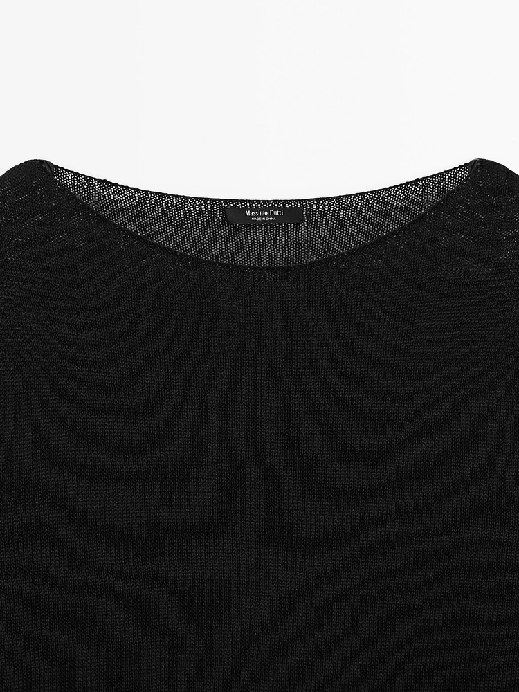 Linen blend cutwork sweater