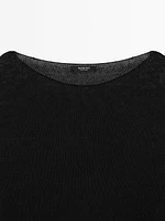Linen blend cutwork sweater