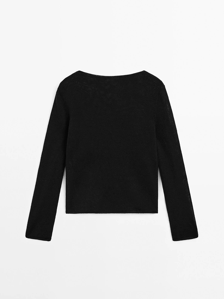 Linen blend cutwork sweater