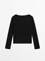 Linen blend cutwork sweater
