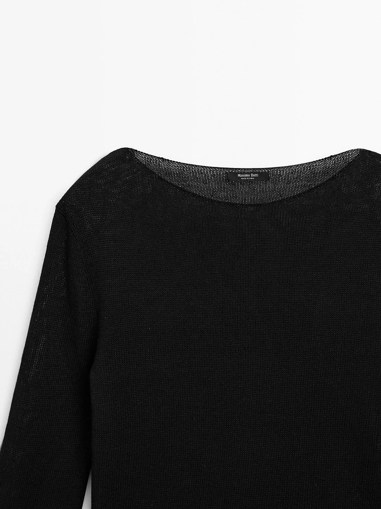 Linen blend cutwork sweater