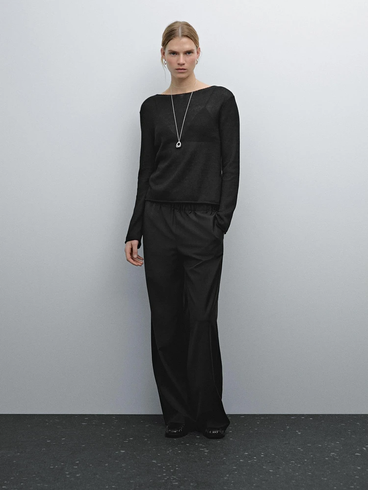 Linen blend cutwork sweater