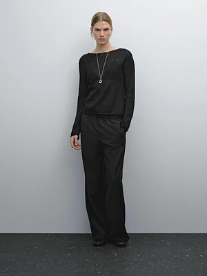 Linen blend cutwork sweater