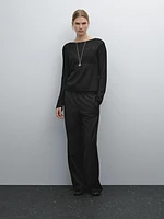Linen blend cutwork sweater