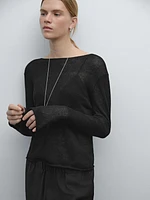 Linen blend cutwork sweater