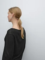 Linen blend cutwork sweater