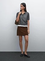Linen blend cutwork polo sweater