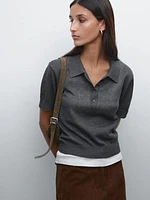 Linen blend cutwork polo sweater