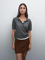 Linen blend cutwork polo sweater