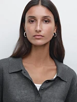Linen blend cutwork polo sweater